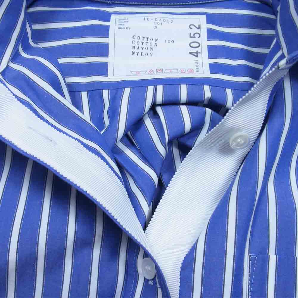 Sacai サカイ 18-04052 裾レース ドローコード ストライプ シャツ ブルー系 2【美品】【中古】