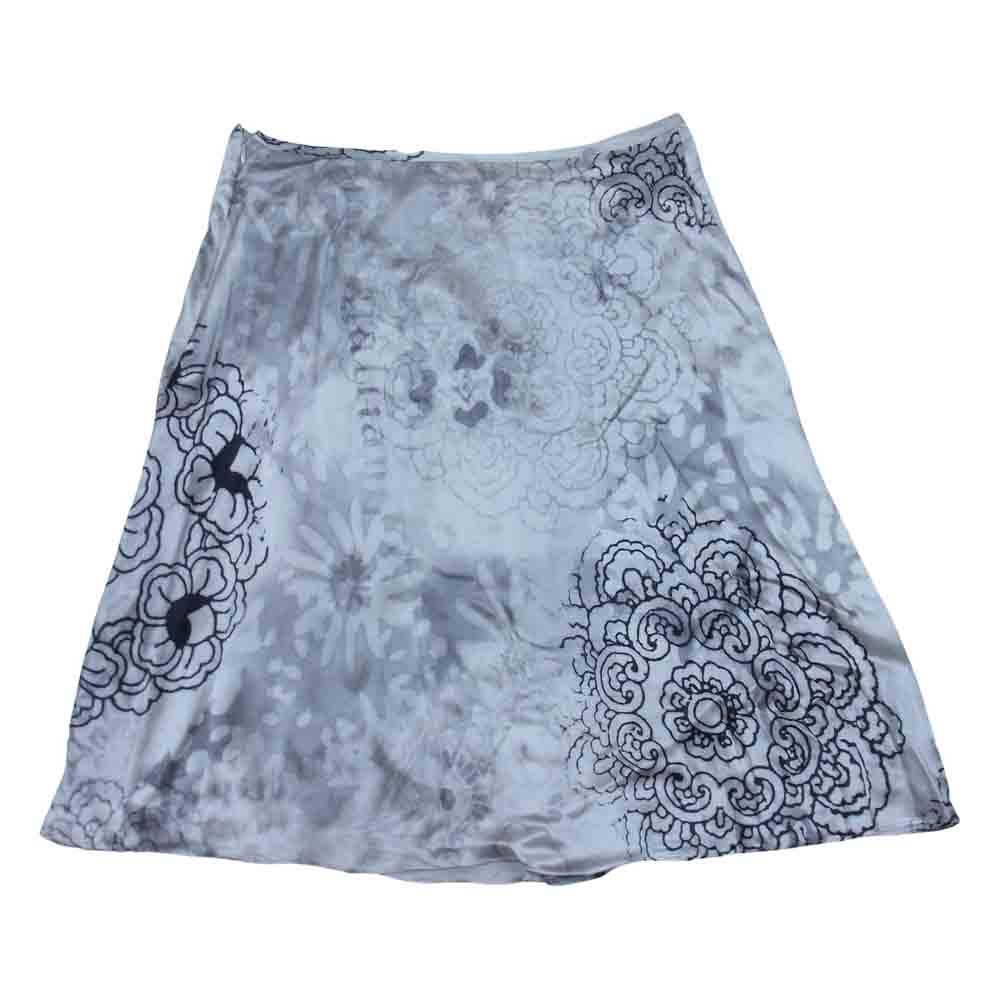 JOHN GALLIANO ジョンガリアーノ シルク100％ フラワー 総柄 スカート シルバー系 24/38【中古】