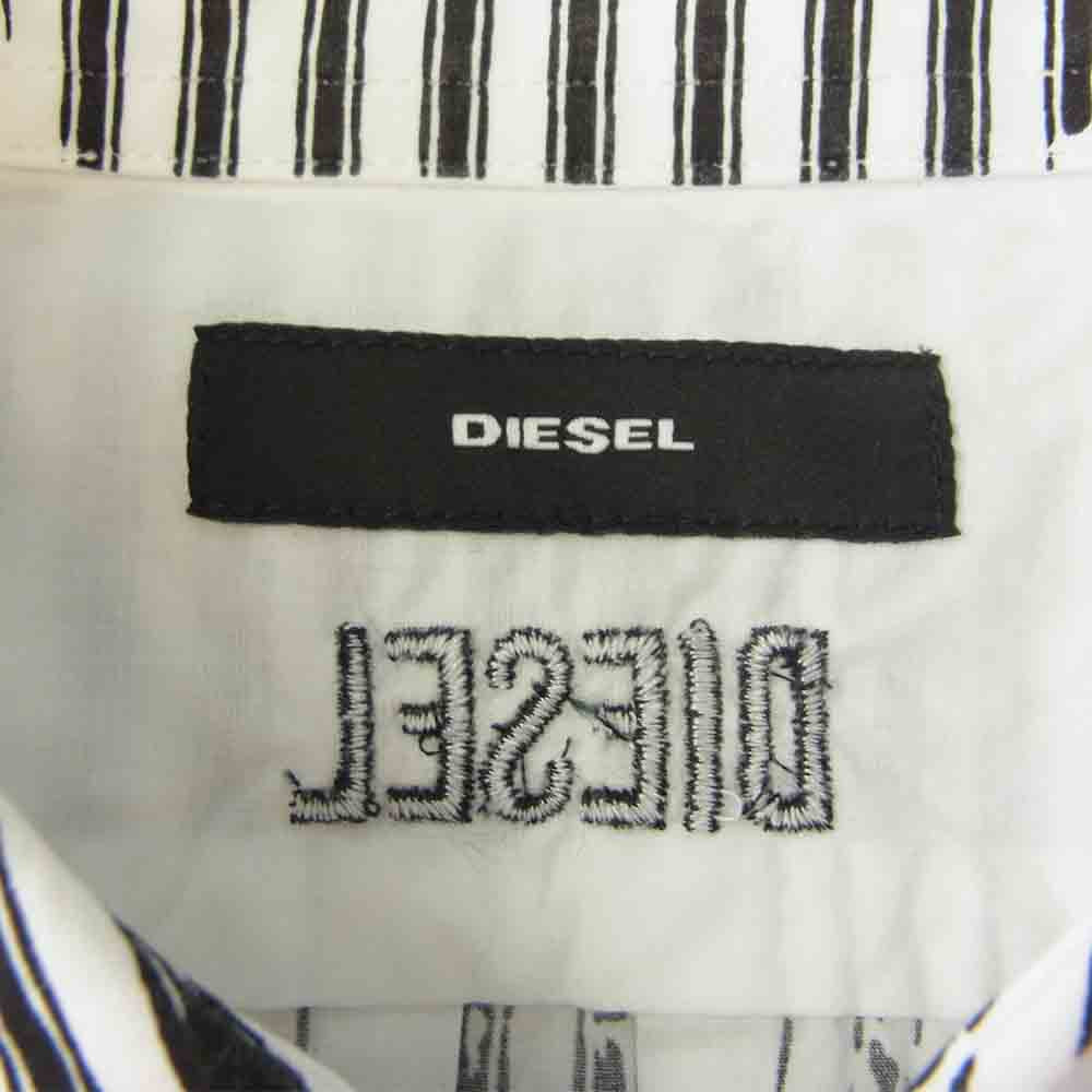DIESEL ディーゼル A00732 OLAZV 国内正規品 かすれストライププリント レギュラーカラー 長袖シャツ ブラック系 ホワイト系 M【新古品】【未使用】【中古】