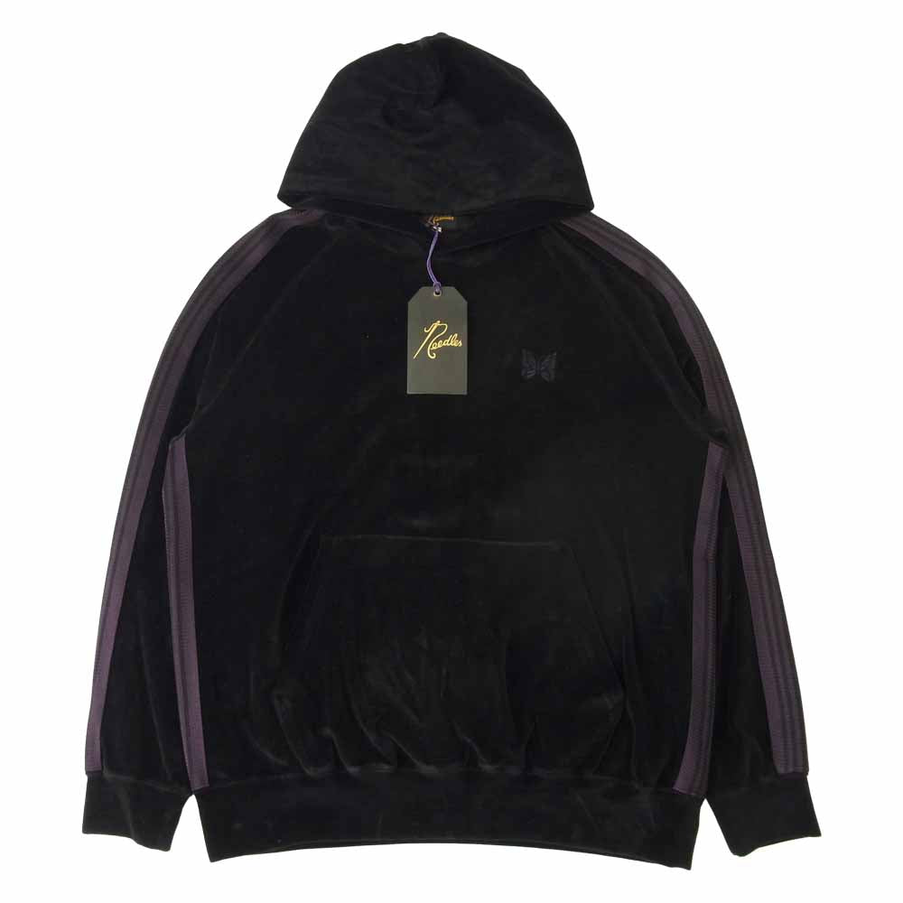 Needles ニードルス 21AW JO228 Track Hoody - C/Pe Velour トラックフーディー ベロア パーカー ブラック系 L【美品】【中古】