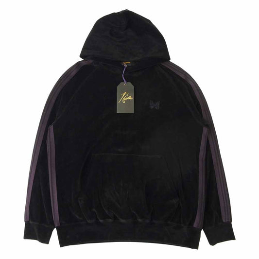 Needles ニードルス 21AW JO228 Track Hoody - C/Pe Velour トラックフーディー ベロア パーカー ブラック系 L【美品】【中古】