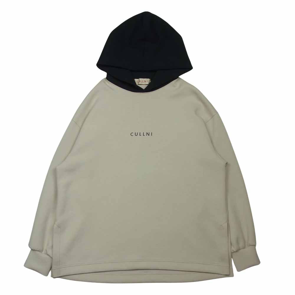 クルニ 21SS 21-SS-017 Logo Hoodie Parker 2トーン ロゴ フード パーカー ベージュ系 ブラック系 1【美品】【中古】