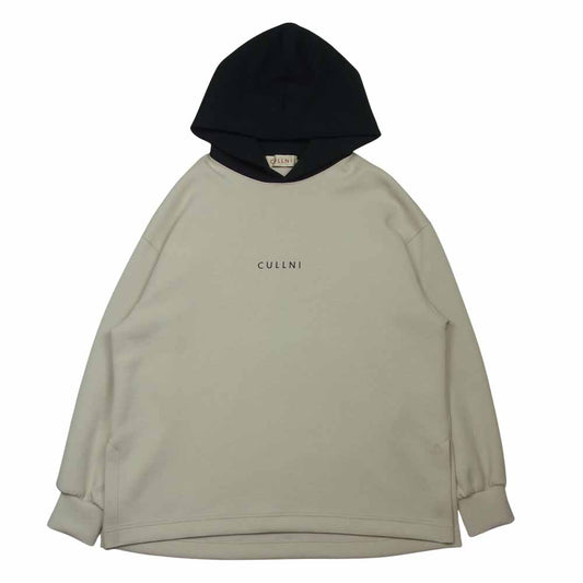 クルニ 21SS 21-SS-017 Logo Hoodie Parker 2トーン ロゴ フード パーカー ベージュ系 ブラック系 1【美品】【中古】