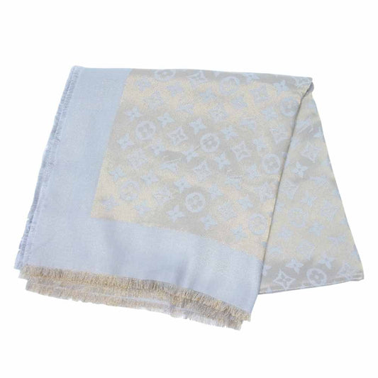 LOUIS VUITTON ルイ・ヴィトン M71379 CHALE MONOGRAM LUREX BEI モノグラム ルレックス シャイン シルク混 ストール グレー系【中古】