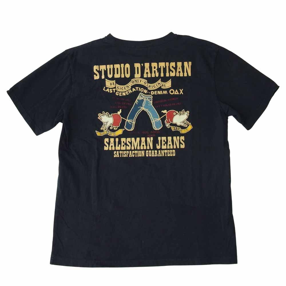 STUDIO D’ARTISAN ステュディオダルチザン SALESMAN JEANS プリント Tシャツ ネイビー ネイビー系 M【中古】