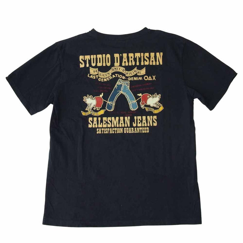 STUDIO D’ARTISAN ステュディオダルチザン SALESMAN JEANS プリント Tシャツ ネイビー ネイビー系 M【中古】