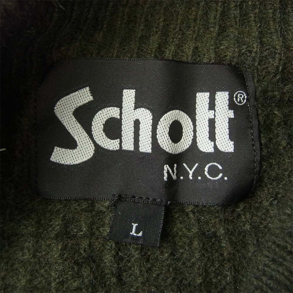 schott ショット SLIT MOCNECK KNIT スリット モックネック ニット カーキ系 L【中古】