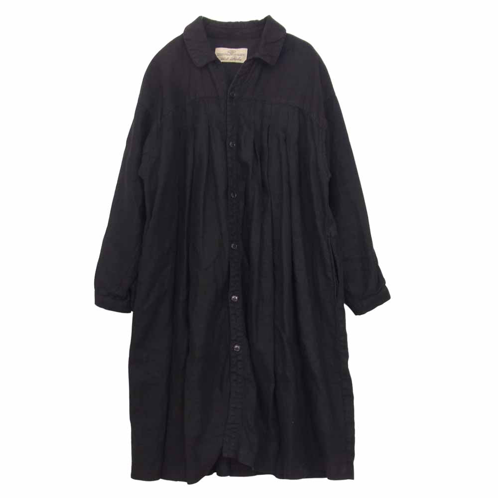 ネストローブ 01091-0087 ヘビーリネン Aライン タック ワンピース コート ブラック系 サイズ表記無【中古】