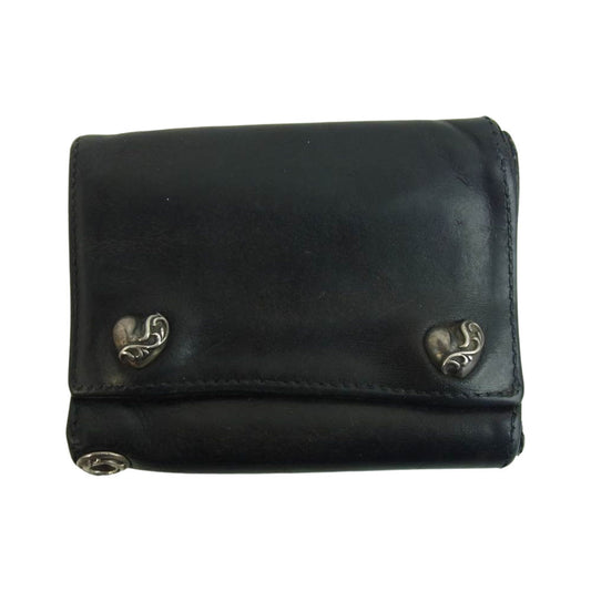CHROME HEARTS クロムハーツ（原本無） 3FOLD ハートボタン 3フォールド ウォレット ブラック系【中古】
