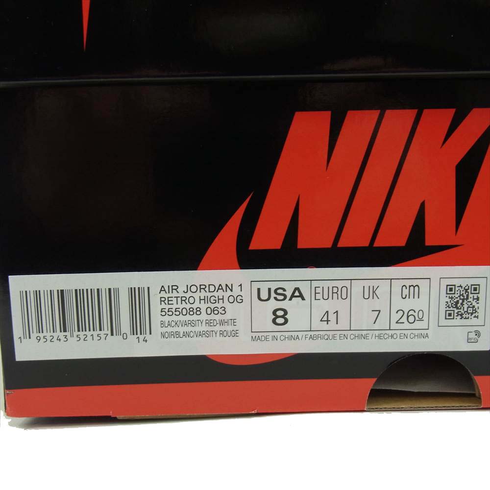 NIKE ナイキ 国内正規品 黒タグ付き 555088 063 AIR JORDAN 1 RETRO HIGH OG PATENT エア ジョーダン 1 ハイ パテント ハイカット スニーカー ブラック/レッド 26cm【新古品】【未使用】【中古】