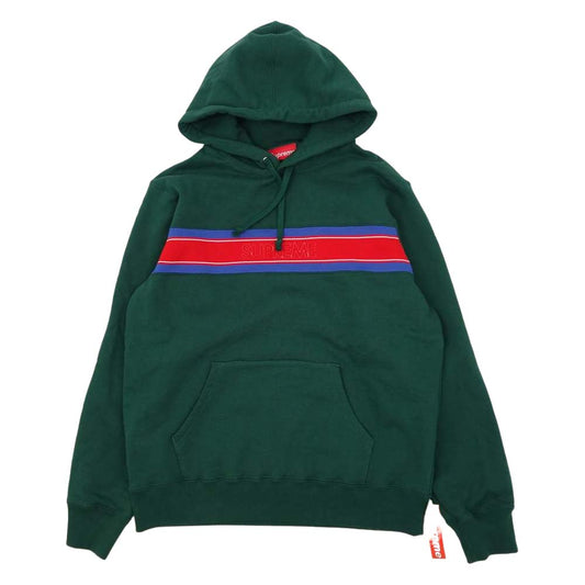 Supreme シュプリーム 19SS Chest Stripe Logo Hooded Sweatshirt チェスト ストライプ ロゴ フーデッド スウェット パーカー ダークグリーン系 M【新古品】【未使用】【中古】
