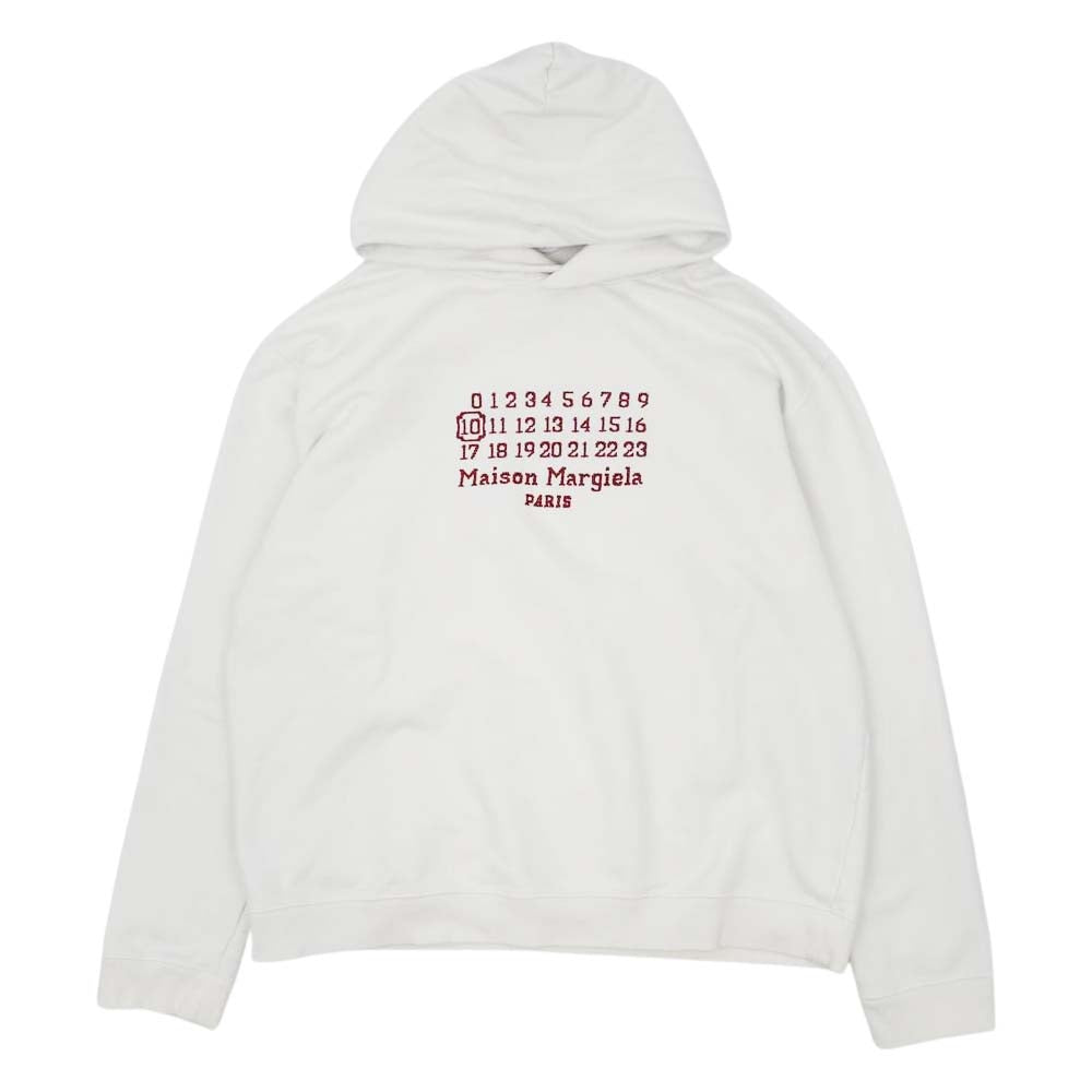 MAISON MARGIELA メゾンマルジェラ 10ライン マルジェラジャパンタグ 21SS S50GU0163 Numbers Logo カレンダーロゴ刺繍 プルオーバー パーカー ホワイト系 44【美品】【中古】