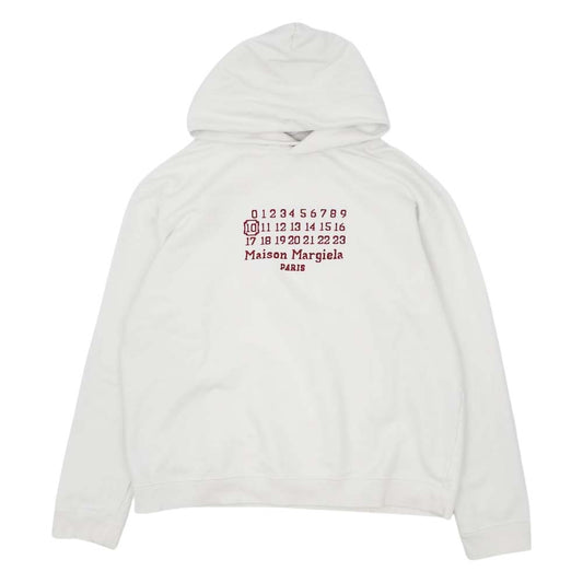 MAISON MARGIELA メゾンマルジェラ 10ライン マルジェラジャパンタグ 21SS S50GU0163 Numbers Logo カレンダーロゴ刺繍 プルオーバー パーカー ホワイト系 44【美品】【中古】