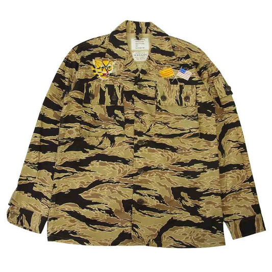 The REAL McCOY'S ザリアルマッコイズ タイガーストライプ カモフラージュ ユーティリティ シャツ 刺繍 スーべニア ジャケット カーキ系 M【美品】【中古】
