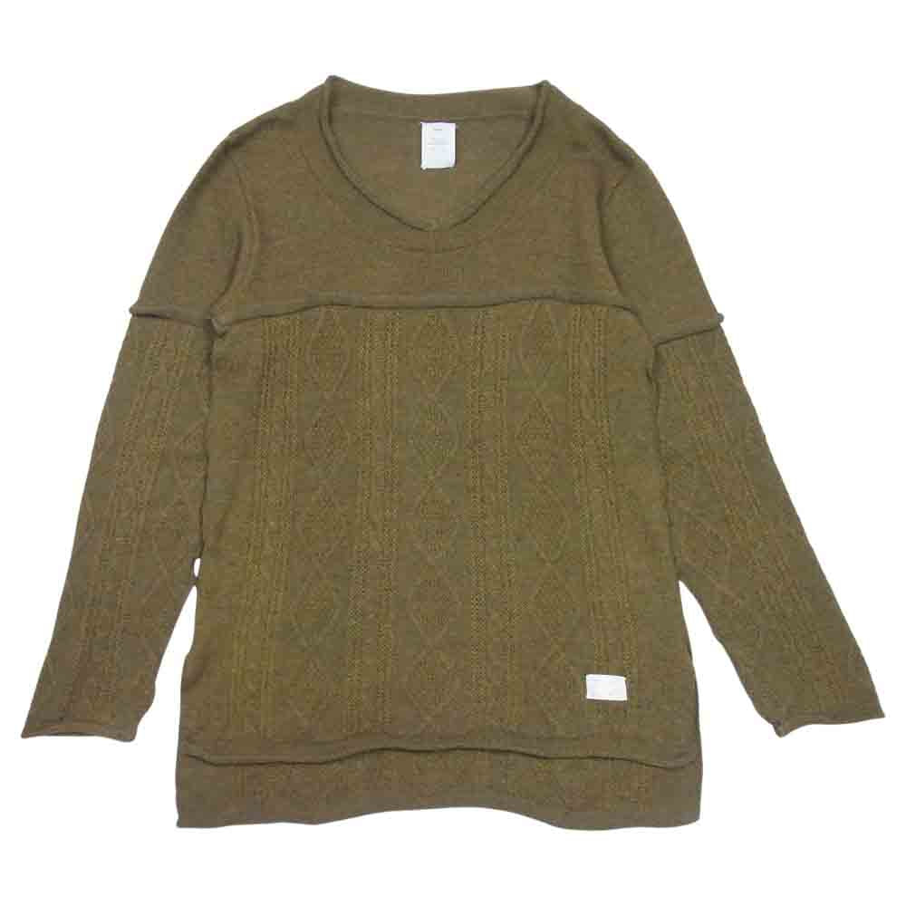 ネーム 13AW NMKN-13AW-001 アルパカ フィッシャーマン Vネック ニット カーキ系 1【中古】