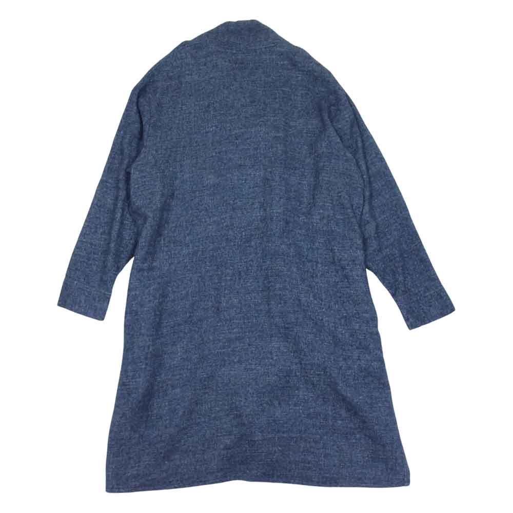 アルファベット リネンウール ノーカラーコート ネイビー系 3【中古】