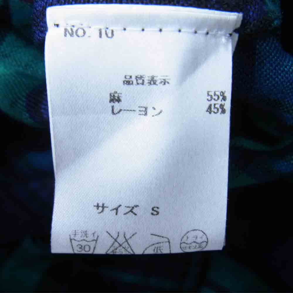 フィックスステュディオス 16SS SS16-M046 HIM SHIRT リネンレーヨン チェック柄 ノーカラー ベルテッド ロングシャツ グリーン系 S【中古】