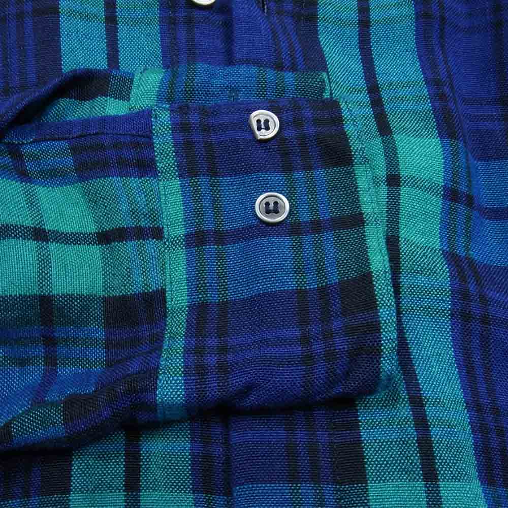 フィックスステュディオス 16SS SS16-M046 HIM SHIRT リネンレーヨン チェック柄 ノーカラー ベルテッド ロングシャツ グリーン系 S【中古】