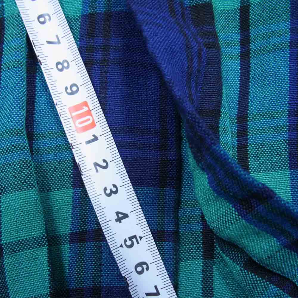 フィックスステュディオス 16SS SS16-M046 HIM SHIRT リネンレーヨン チェック柄 ノーカラー ベルテッド ロングシャツ グリーン系 S【中古】