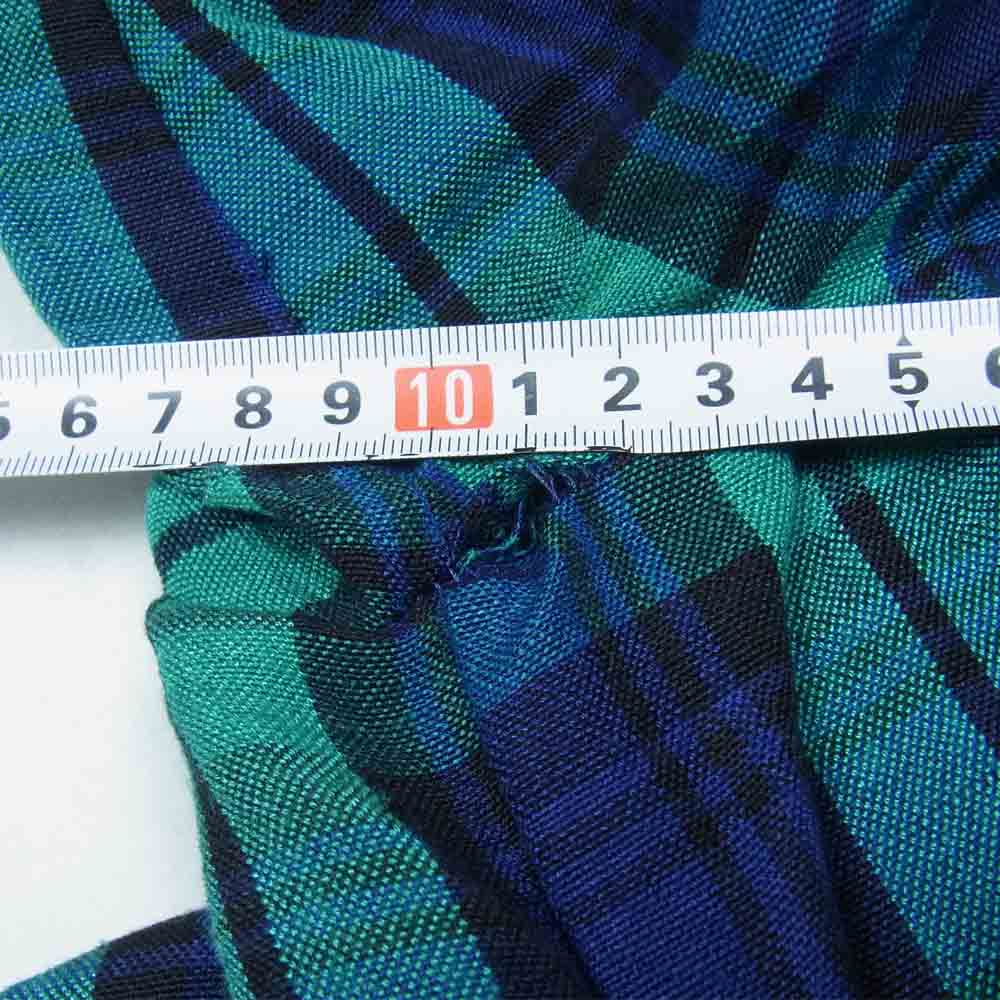 フィックスステュディオス 16SS SS16-M046 HIM SHIRT リネンレーヨン チェック柄 ノーカラー ベルテッド ロングシャツ グリーン系 S【中古】