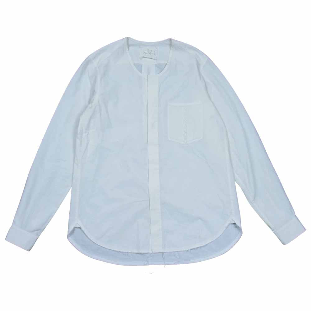 アラキユウ 1315 裾カットオフ ノーカラー 長袖 シャツ ホワイト系【中古】
