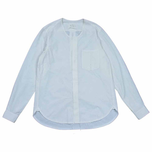 アラキユウ 1315 裾カットオフ ノーカラー 長袖 シャツ ホワイト系【中古】