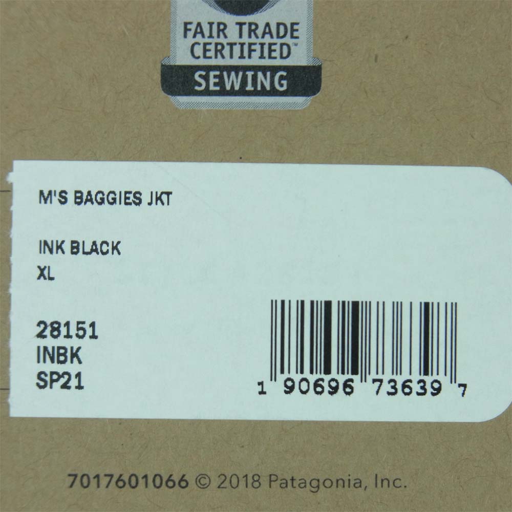 patagonia パタゴニア 21SS 28151 M's Baggies Jacket バギーズ ジャケット ダークグレー系 XL【新古品】【未使用】【中古】