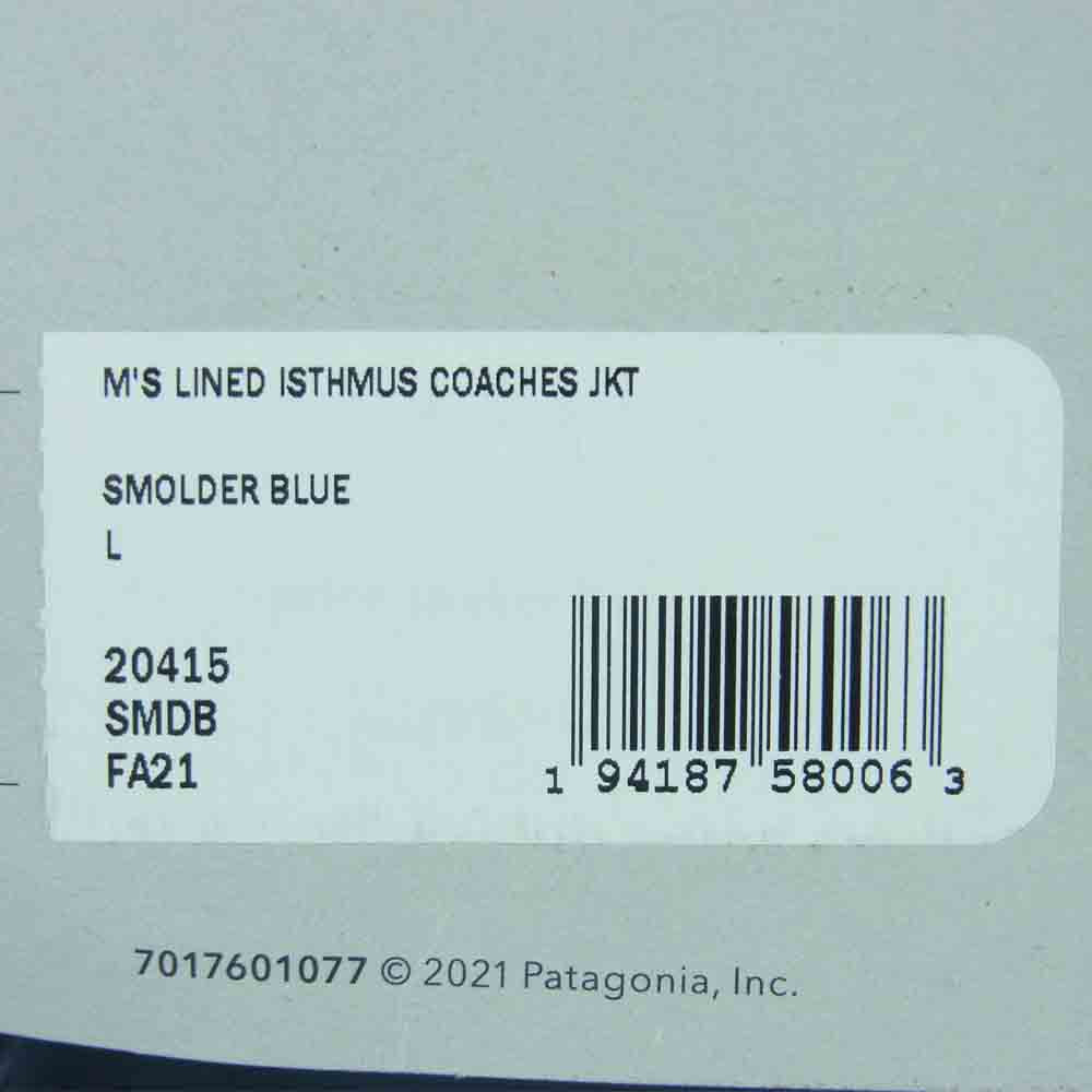 patagonia パタゴニア 21AW 20415 Lined Isthmus Coaches Jacket ラインド イスマス コーチズ ジャケット ネイビー系 L【新古品】【未使用】【中古】