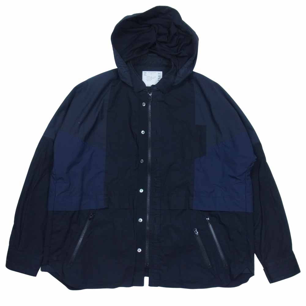 Sacai サカイ 21AW 21-02582M Cotton Poplin Shirt コットン ポプリン シャツ ドッキング ジャケット ネイビー系 2【中古】