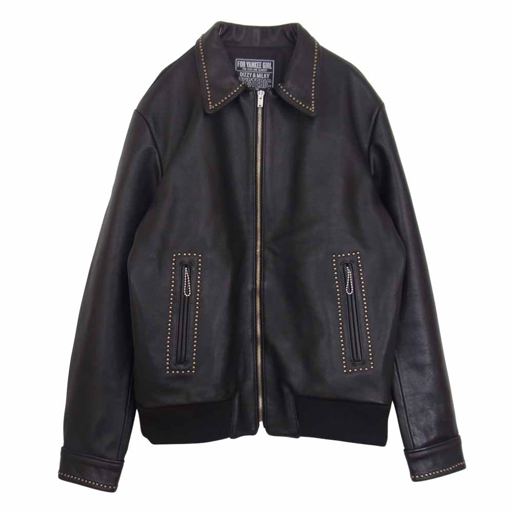 HYSTERIC GLAMOUR ヒステリックグラマー 02213LB01 カウレザー スタッズ ブルゾン ライダース ジャケット ブラック系 L【美品】【中古】