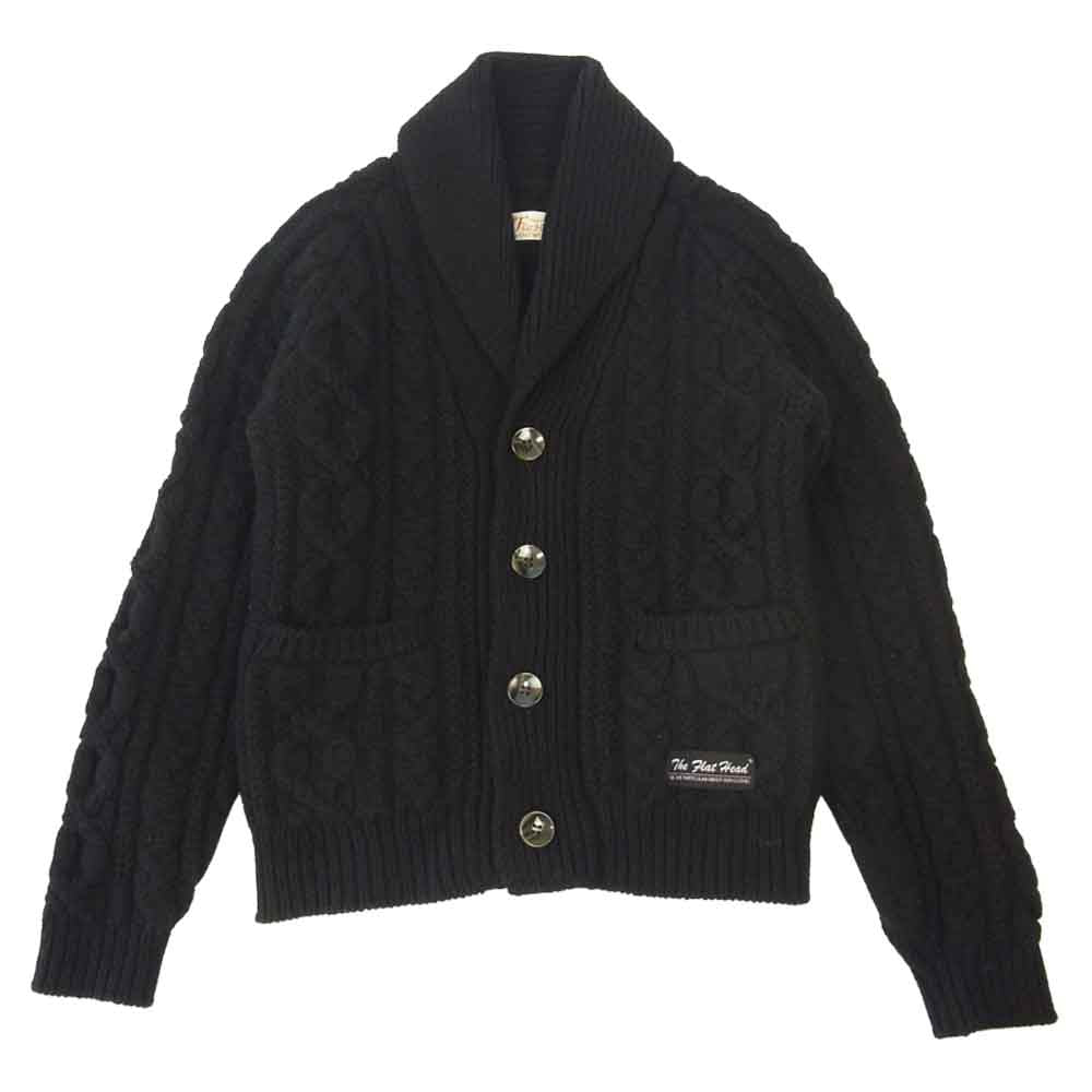 THE FLAT HEAD ザフラットヘッド フラットヘッド  ショールカラー ケーブル カーディガン  ブラック系 M【中古】