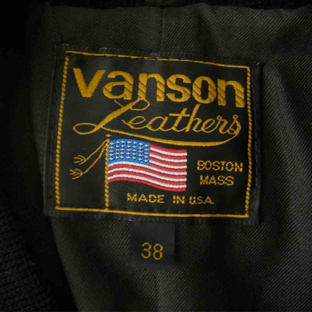 VANSON バンソン USA製 TJP レザー ジャケット スタジャン スタジアム ジャケット ライダース ジャケット ホワイト系 ネイビー系 38【中古】