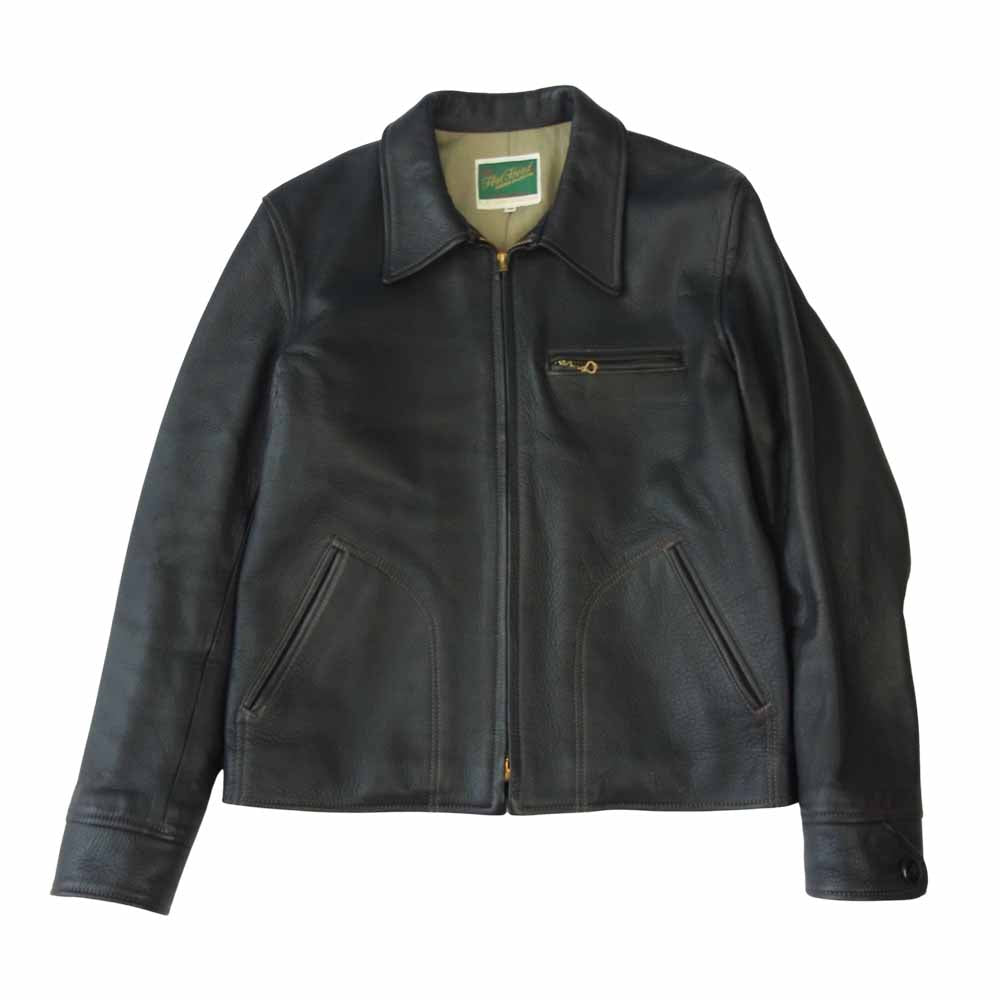 THE FLAT HEAD ザフラットヘッド ディアスキン 鹿革 レザー ライダース ジャケット ブラック系 38【中古】