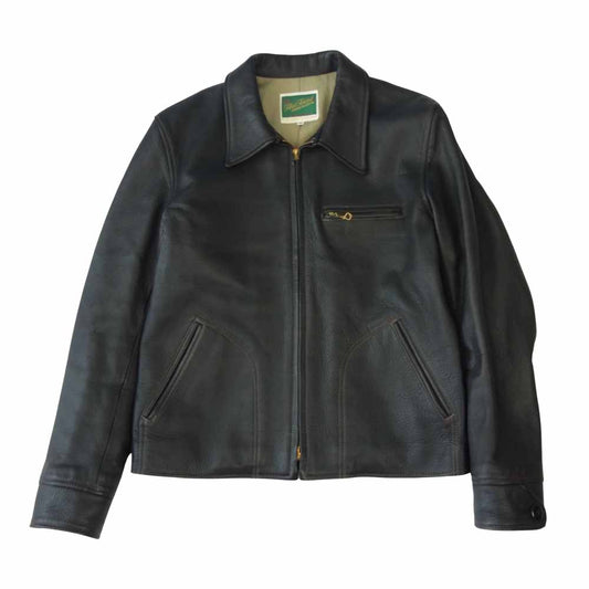 THE FLAT HEAD ザフラットヘッド ディアスキン 鹿革 レザー ライダース ジャケット ブラック系 38【中古】