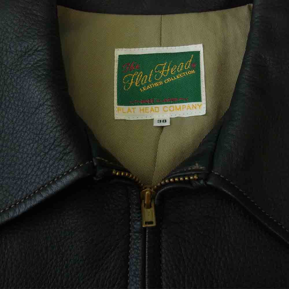 THE FLAT HEAD ザフラットヘッド ディアスキン 鹿革 レザー ライダース ジャケット ブラック系 38【中古】