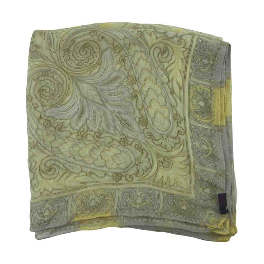 ETRO エトロ ペイスリー シルク100％ 大判 スカーフ イタリア製 イエロー系 グレイッシュベージュ系【中古】
