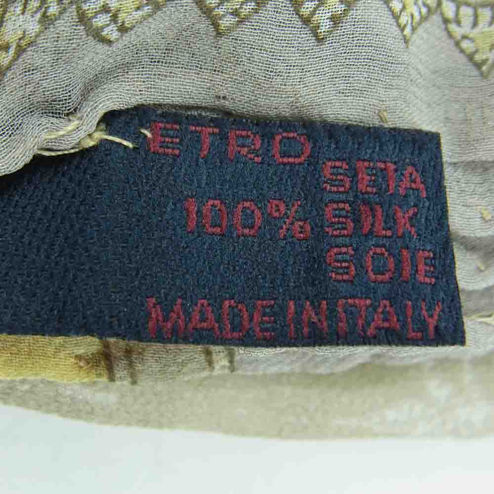 ETRO エトロ ペイスリー シルク100％ 大判 スカーフ イタリア製 イエロー系 グレイッシュベージュ系【中古】