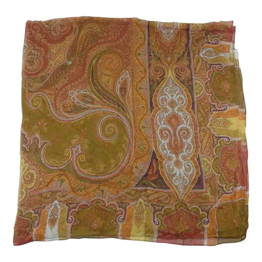 ETRO エトロ ペイズリー シルク100％ 大判 スカーフ イタリア製 ブラウン系【中古】