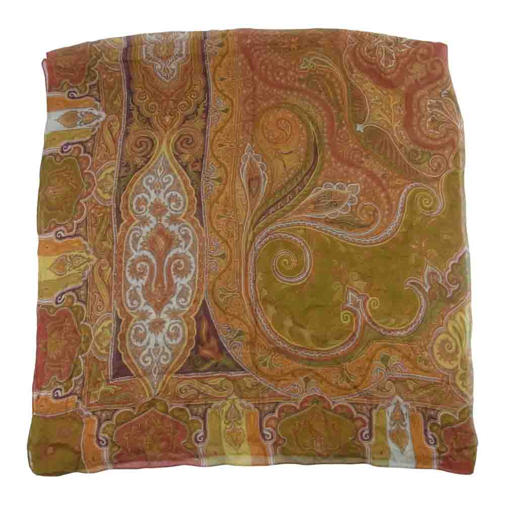 ETRO エトロ ペイズリー シルク100％ 大判 スカーフ イタリア製 ブラウン系【中古】