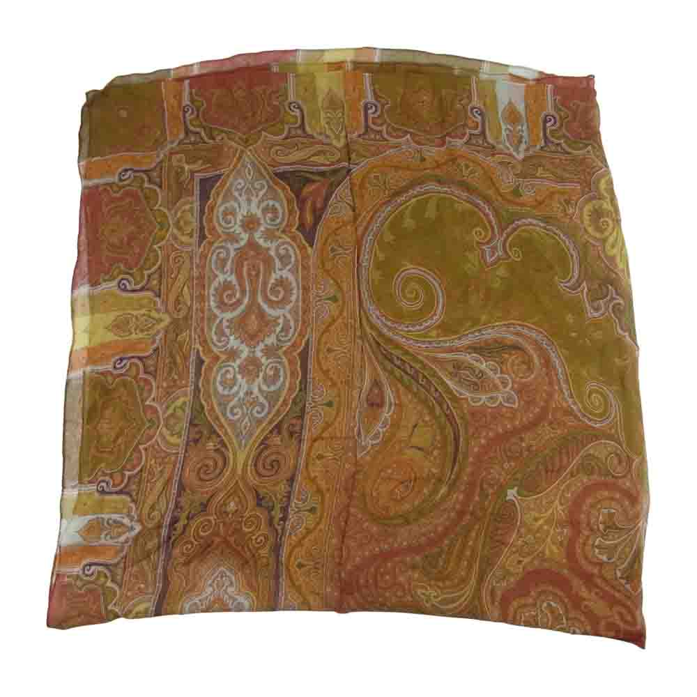 ETRO エトロ ペイズリー シルク100％ 大判 スカーフ イタリア製 ブラウン系【中古】