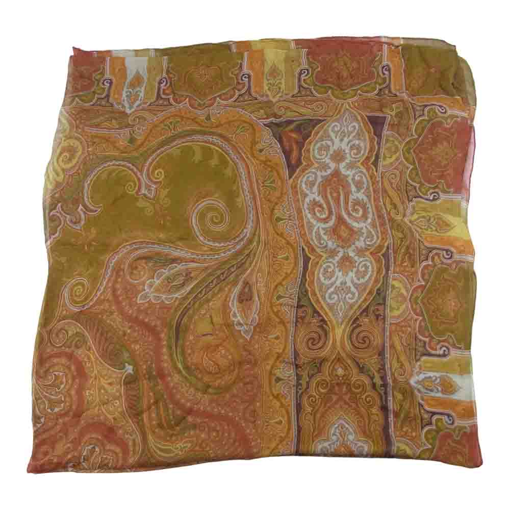 ETRO エトロ ペイズリー シルク100％ 大判 スカーフ イタリア製 ブラウン系【中古】