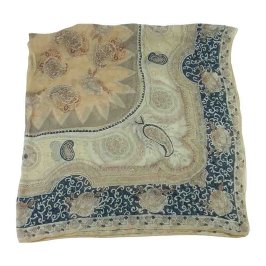 ETRO エトロ ペイズリー シルク100％ 大判 スカーフ イタリア製 ベージュ系 ネイビー系【中古】