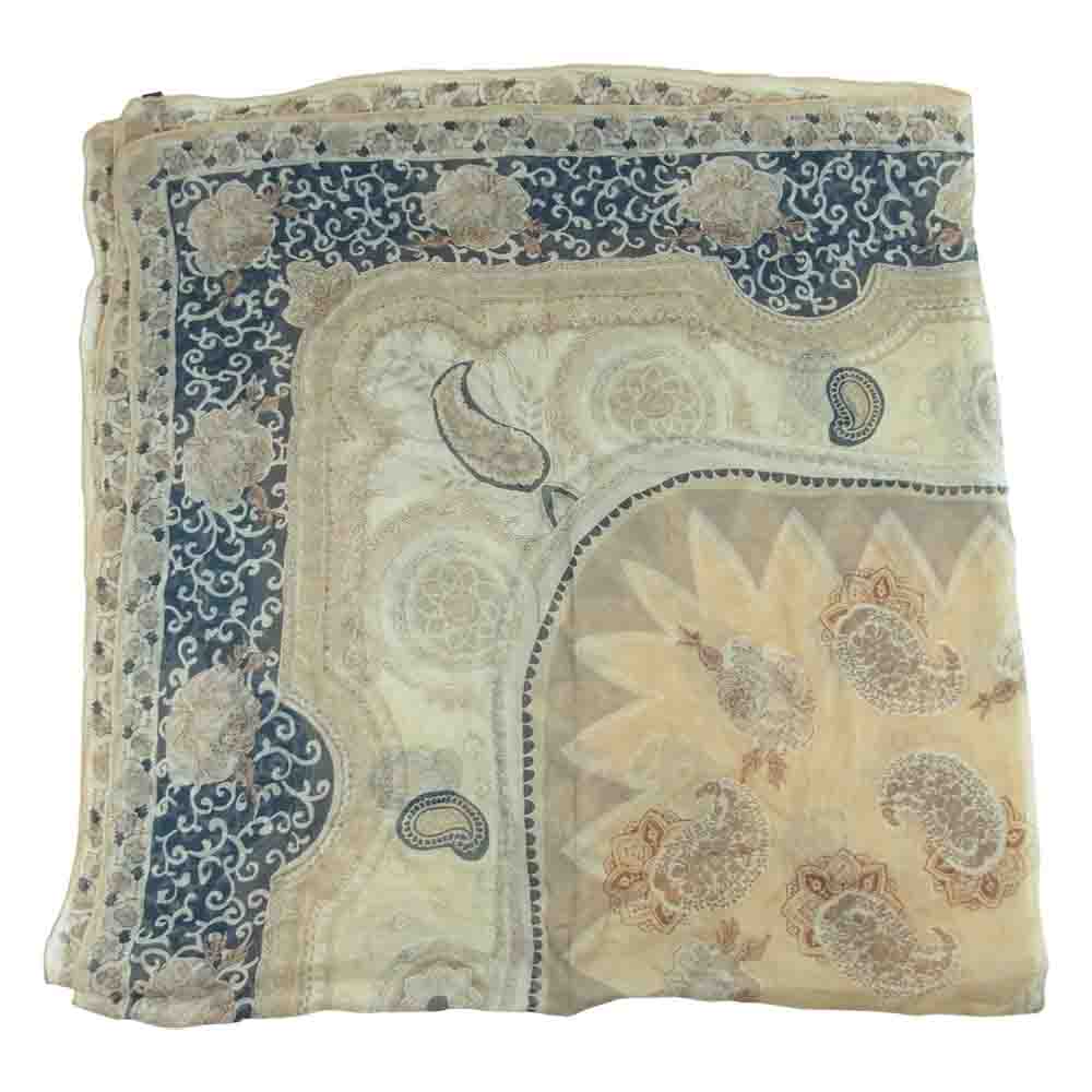ETRO エトロ ペイズリー シルク100％ 大判 スカーフ イタリア製 ベージュ系 ネイビー系【中古】