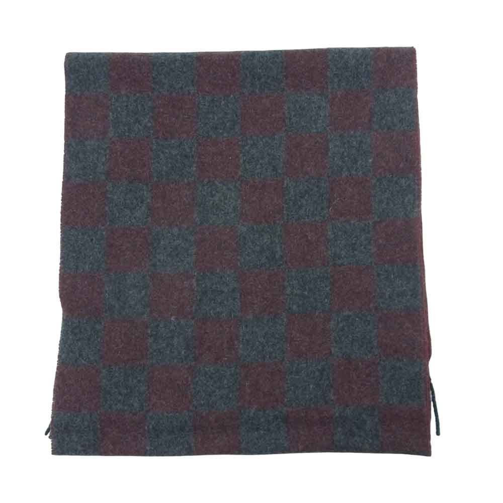 FENDI フェンディ ズッカ柄 ブロックチェック ウール マフラー イタリア製 グレー系 ワインレッド系【中古】