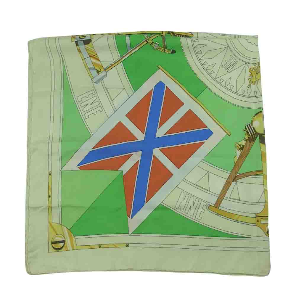 HERMES エルメス カレ90 SEXTANTS 六分儀 スカーフ シルク ライトグリーン系【中古】