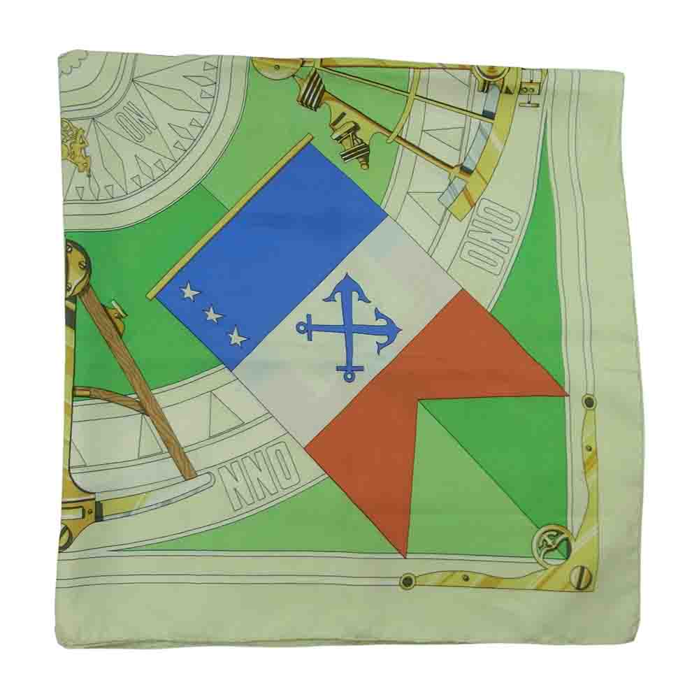 HERMES エルメス カレ90 SEXTANTS 六分儀 スカーフ シルク ライトグリーン系【中古】