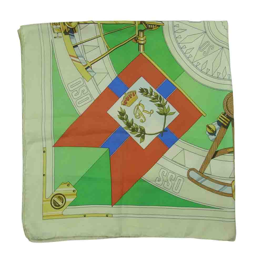 HERMES エルメス カレ90 SEXTANTS 六分儀 スカーフ シルク ライトグリーン系【中古】
