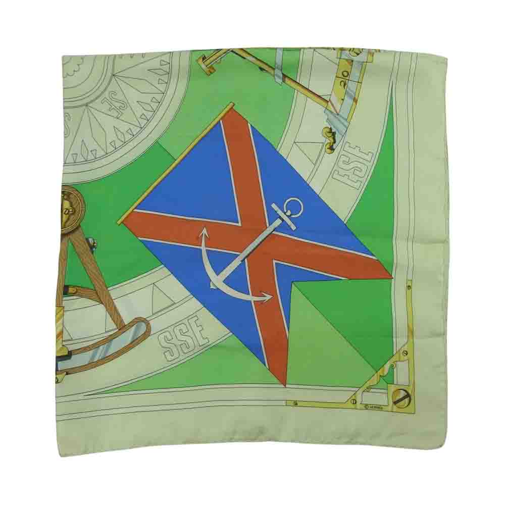 HERMES エルメス カレ90 SEXTANTS 六分儀 スカーフ シルク ライトグリーン系【中古】