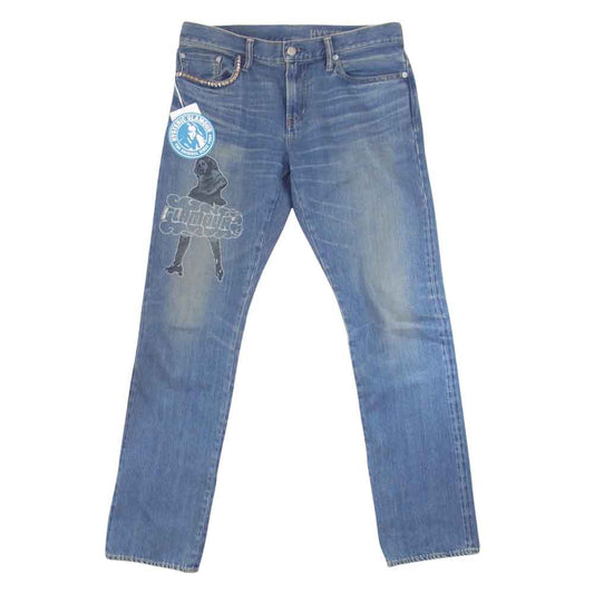 HYSTERIC GLAMOUR ヒステリックグラマー 02213AP20 VIXEN GIRL 刺繍 スリム ストレート スタッズ デニム パンツ インディゴブルー系 32【美品】【中古】