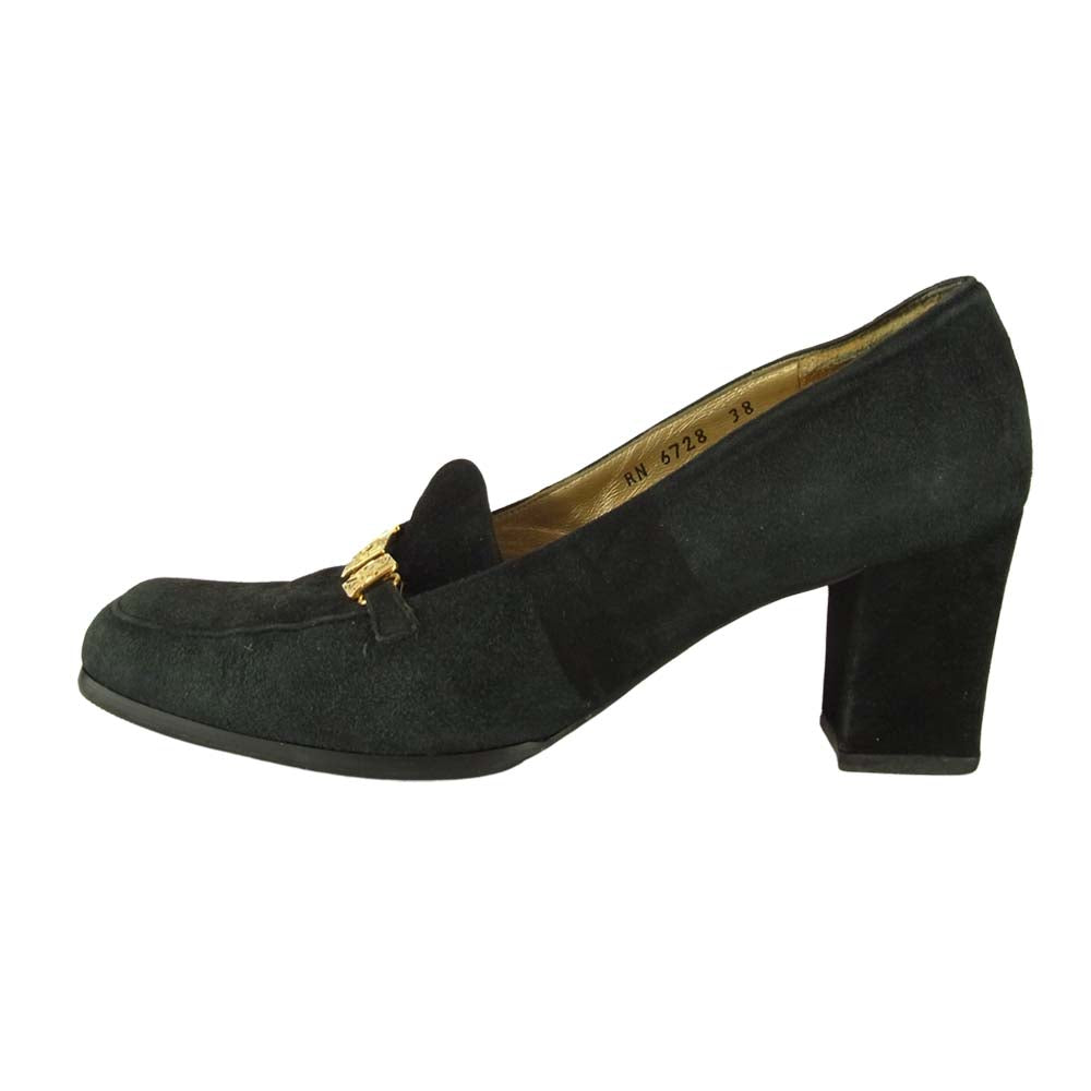 YVES SAINT LAURENT イヴサンローラン スエード ヒール パンプス ブラック系 38【中古】